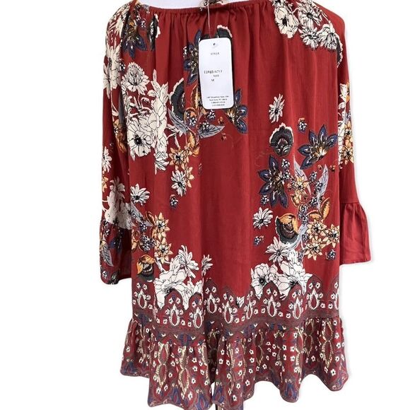 Lola P floral boho bell sleeve ruffle blouse M NWT - Picture 3 of 7